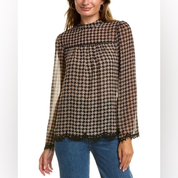 NWT Max Studio High Collar Lace Sleeve Blouse - Picture 1 of 7